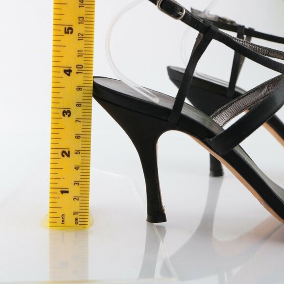 Faconnable Womens Sandal Size 10 Black Satin Strappy Caged High Heel Dress Shoe - Picture 5 of 12
